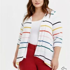 torrid White Multi-Stripe Open-Front Cardigan
